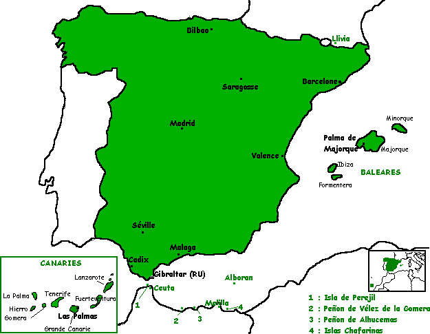 Carte des territoires espagnols
